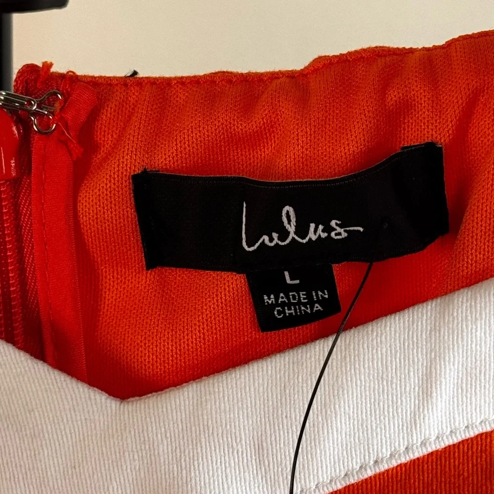 Lulus Orange White Cutout Bodycon Mini Dress Size L NWT - Picture 4 of 6